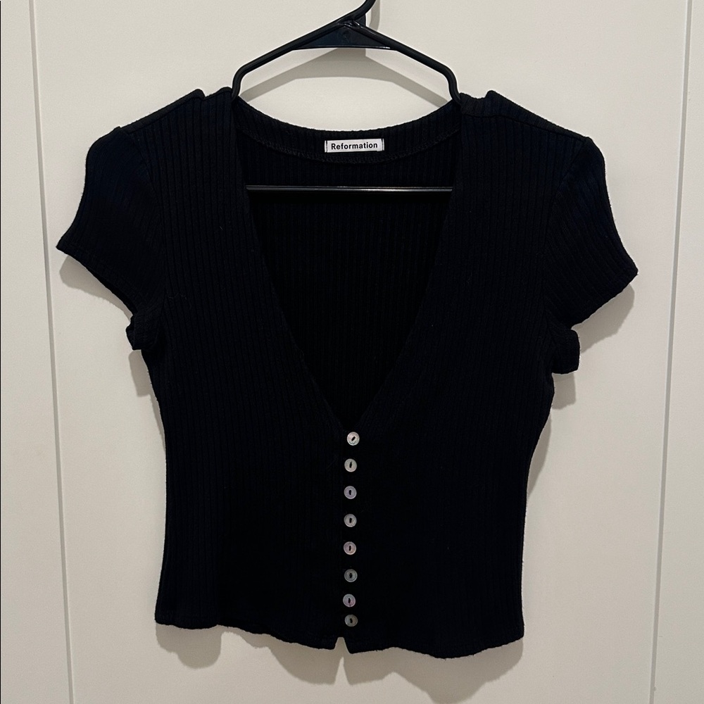 Reformation Black Ribbed Crop Top - M